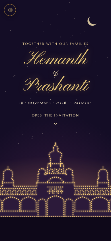 Mysore palace wedding invitation under a starry night sky
